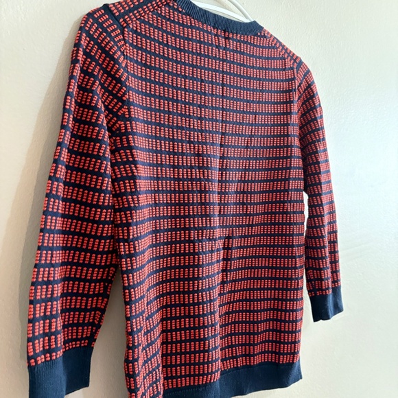 $19❄️ J. Crew Navy & Orange Light Weight Cotton 3/4 Sleeve Crewneck Sweater - Picture 12 of 15